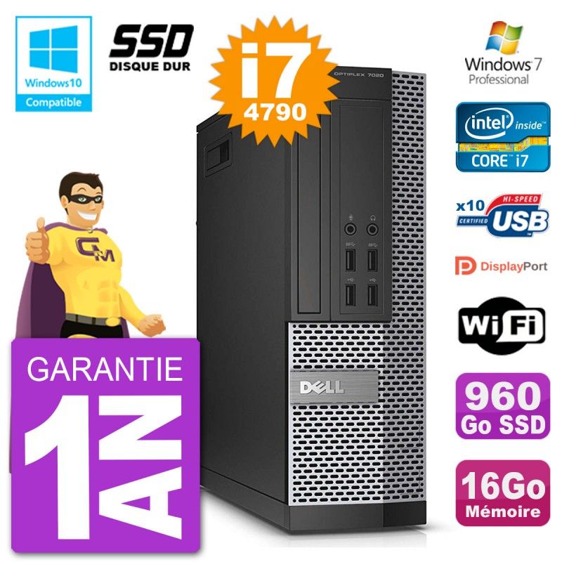 Dell Optiplex 7020 SFF PC - Intel i7-4790, 16GB RAM, 960GB SSD, DVD Burner, WiFi