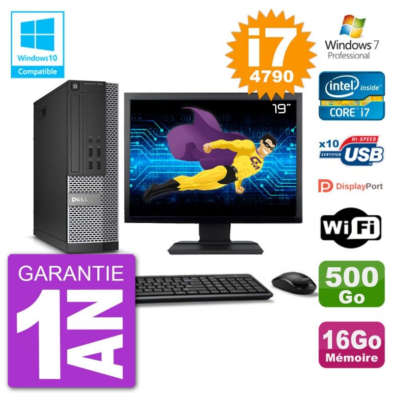 Dell Optiplex 7020 SFF PC - 19" Screen, Intel i7-4790, 16GB RAM, 500GB Hard Drive