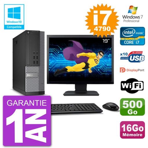 Dell Optiplex 7020 SFF PC - 19" Screen, Intel i7-4790, 16GB RAM, 500GB Hard Drive