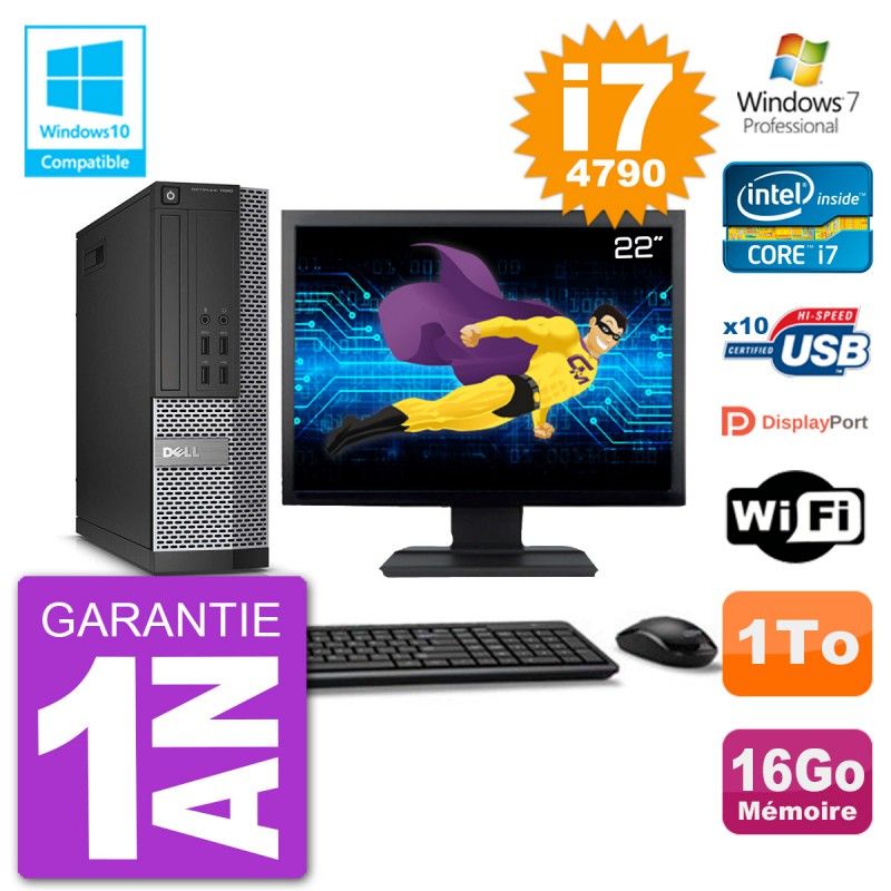 Dell Optiplex 7020 SFF Computer - 22" Screen, Intel i7-4790, 16GB RAM, 1TB HDD, DVD Burner, Wifi