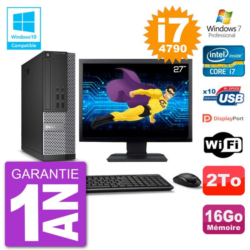 Dell Optiplex 7020 SFF Computer - 27" Screen, Intel i7-4790, 16GB RAM, 2TB HDD, DVD Drive, WiFi
