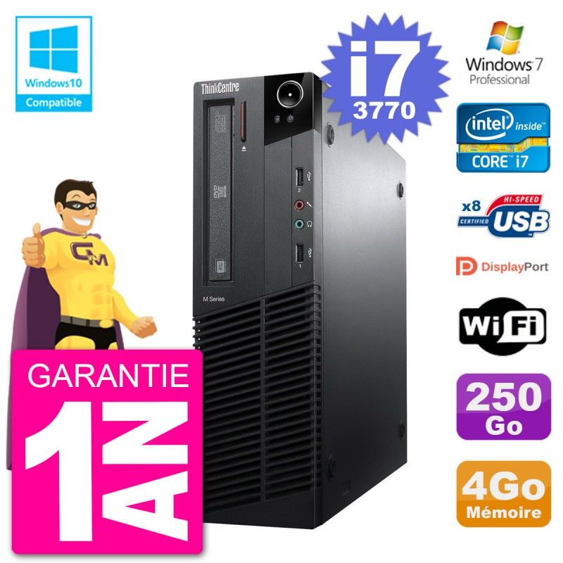 Lenovo ThinkCentre M82 SFF Desktop - i7-3770, 4GB RAM, 250GB HDD, DVD Drive, WiFi, Windows 7 Pro