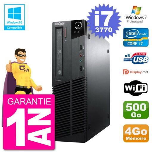 Lenovo ThinkCentre M82 SFF Desktop PC - i7-3770, 4GB RAM, 500GB HDD, DVD Drive, WiFi, Windows 7 Pro