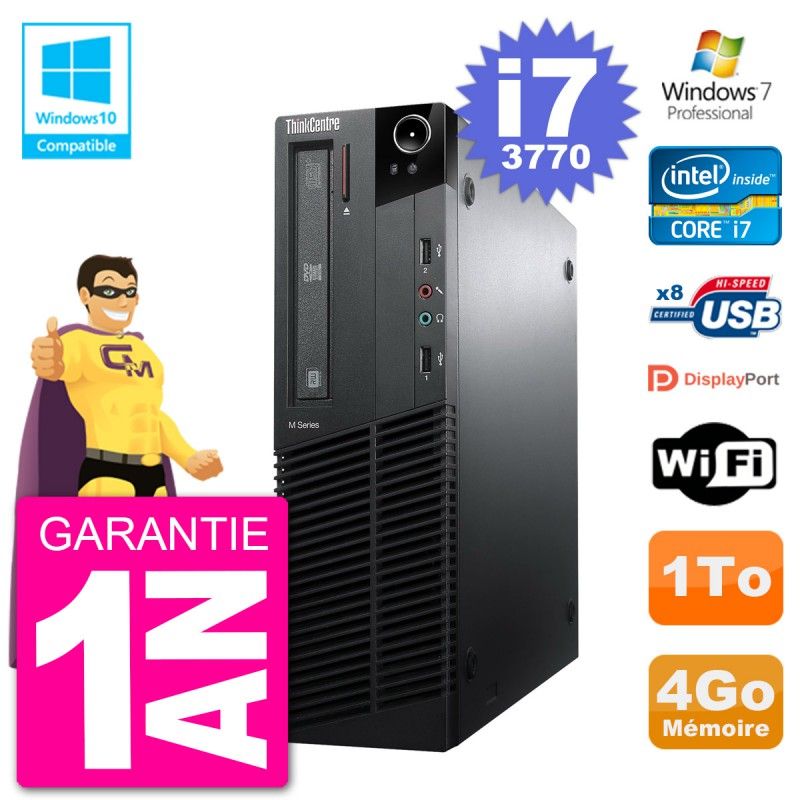 Lenovo ThinkCentre M82 SFF Desktop PC - i7-3770, 4GB RAM, 1TB HDD, DVD Drive, WiFi, Windows 7 Pro