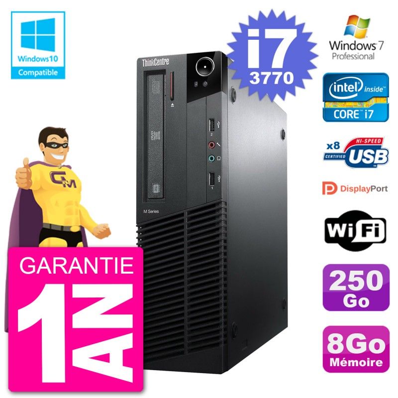 Lenovo ThinkCentre M82 SFF Desktop PC - i7-3770, 8GB RAM, 250GB HDD, DVD Drive, WiFi, Windows 7 Pro