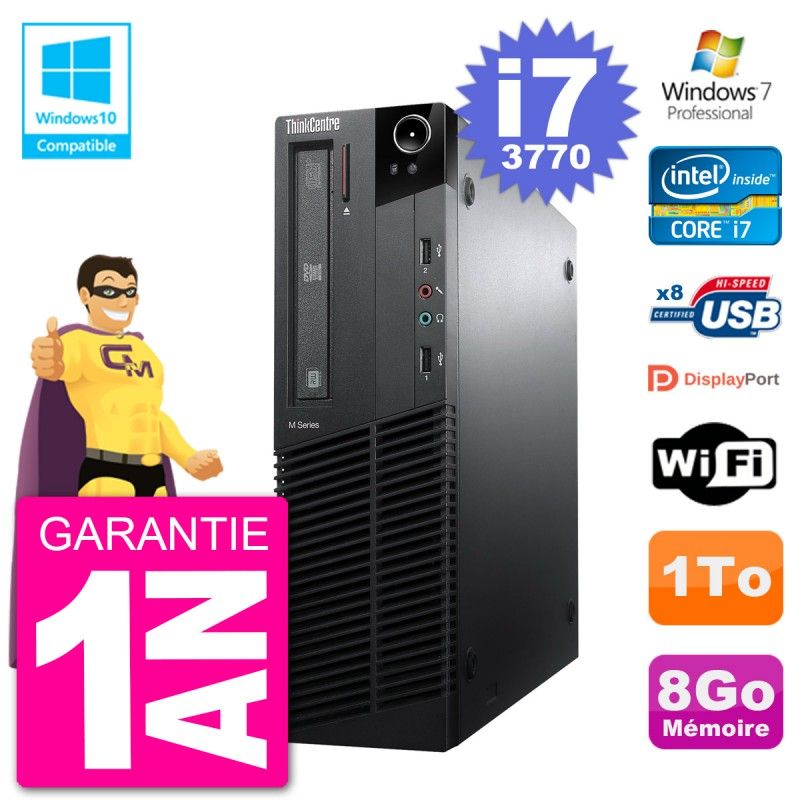Lenovo ThinkCentre M82 SFF Desktop PC - Intel i7-3770, 8GB RAM, 1TB HDD, DVD Drive, WiFi, Windows 7 Pro