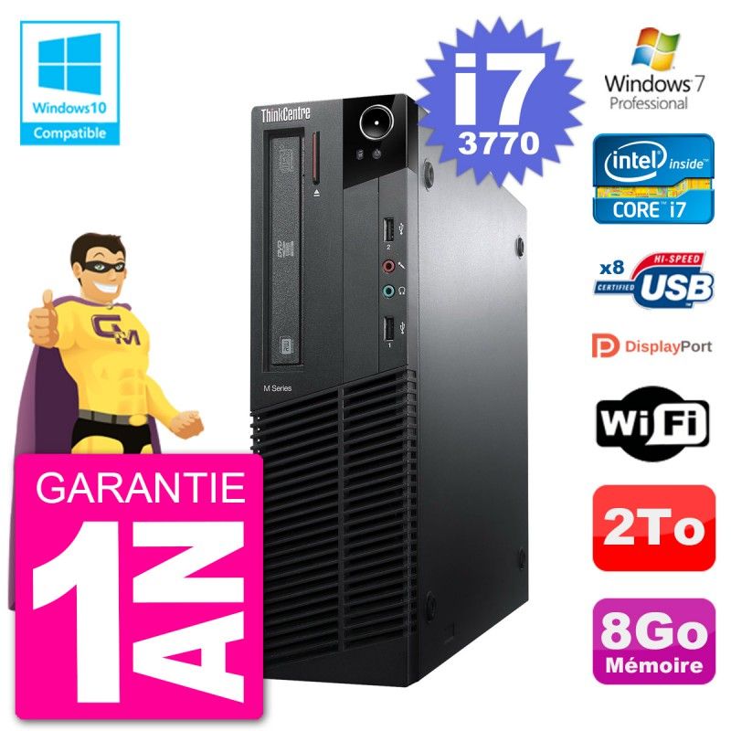 Lenovo ThinkCentre M82 SFF Desktop Computer - i7-3770, 8GB RAM, 2TB HDD, DVD Drive, WiFi, Windows 7 Pro