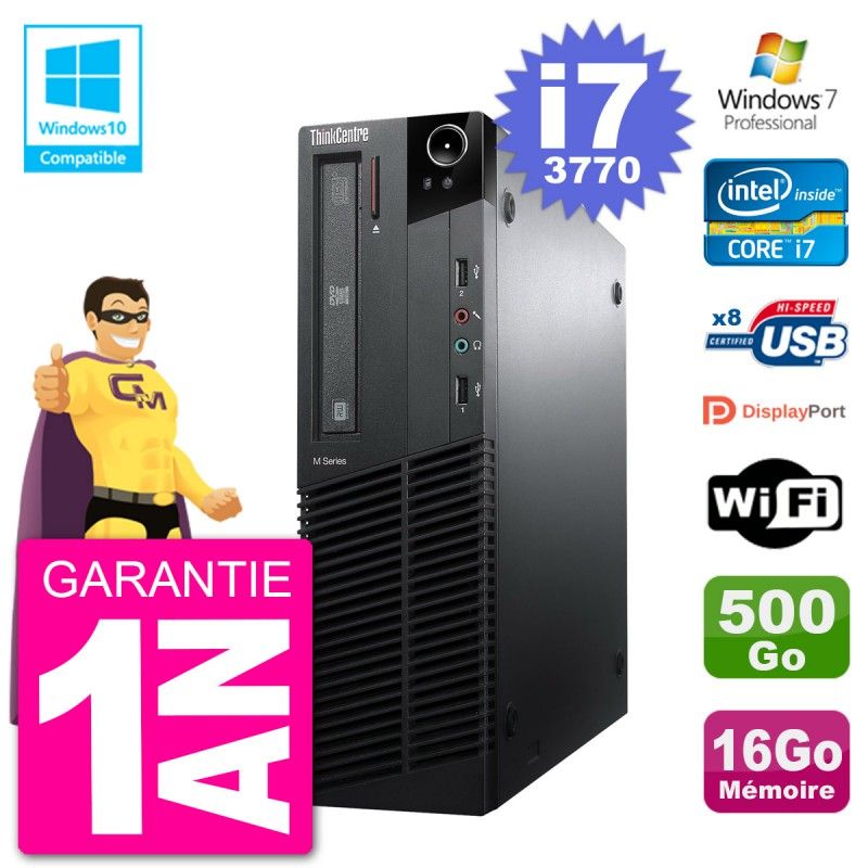 Lenovo ThinkCentre M82 SFF Desktop PC - i7-3770, 16GB RAM, 500GB HDD, DVD Drive, WiFi, Windows 7 Pro
