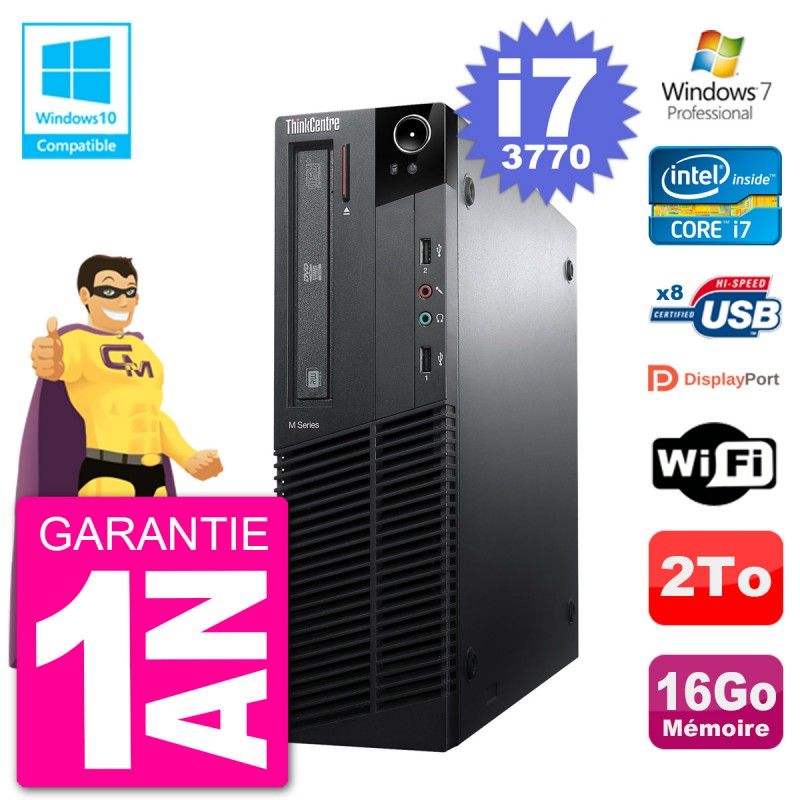 Lenovo ThinkCentre M82 SFF Desktop PC - i7-3770, 16GB RAM, 2TB HDD, DVD Drive, Wifi, Windows 7 Pro