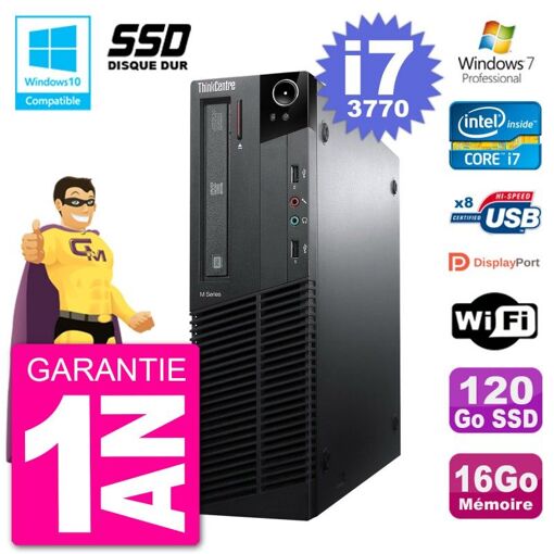 Lenovo ThinkCentre M82 SFF i7-3770 16GB RAM 120GB SSD DVD Burner Wifi Windows 7