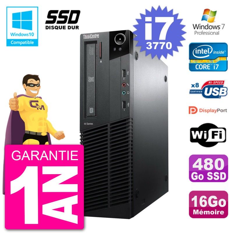 Lenovo ThinkCentre M82 SFF i7-3770 16GB RAM 480GB SSD DVD WiFi W7