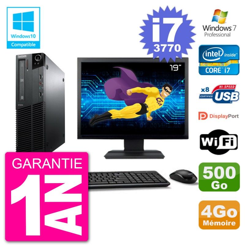 Lenovo M82 SFF Desktop Computer - 19" Screen, i7-3770, 4GB RAM, 500GB HDD, DVD Burner, Wifi