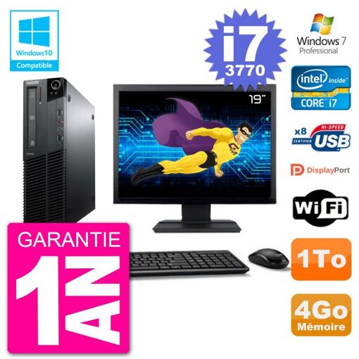 Lenovo M82 SFF Desktop PC - 19" Screen, i7-3770, 4GB RAM, 1TB HDD, DVD Drive, Wifi