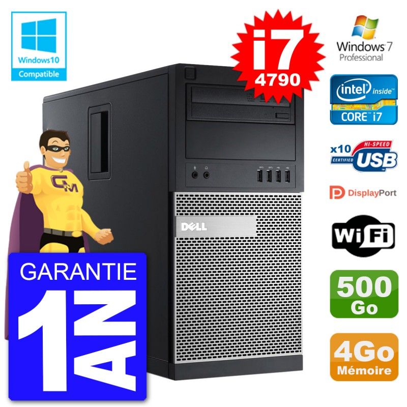 Dell Optiplex 9020 Desktop PC - Intel Core i7-4790, 4GB RAM, 500GB HDD, DVD Drive, WiFi, Windows 7 Pro