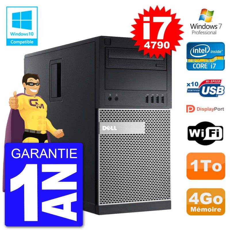 Dell Optiplex 9020 Desktop PC - Intel Core i7-4790, 4GB RAM, 1TB HDD, DVD Drive, WiFi, Windows 7 Pro