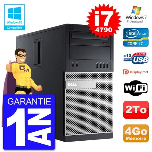 Dell Optiplex 9020 Desktop PC - Intel Core i7-4790, 4GB RAM, 2TB HDD, DVD Drive, WiFi, Windows 7 Pro
