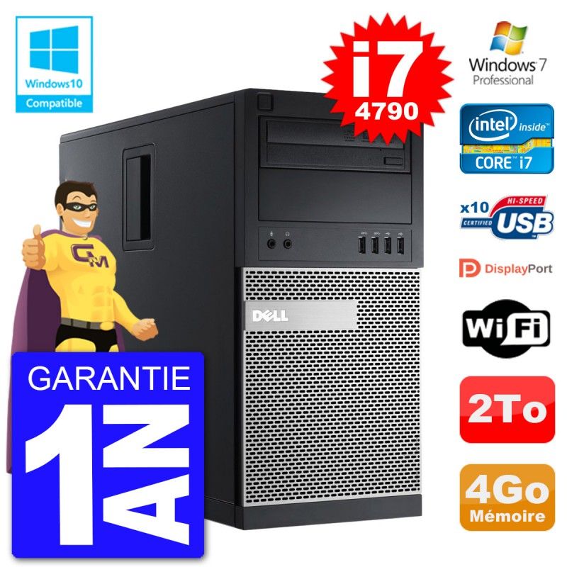Dell Optiplex 9020 Desktop PC - Intel Core i7-4790, 4GB RAM, 2TB HDD, DVD Drive, WiFi, Windows 7 Pro