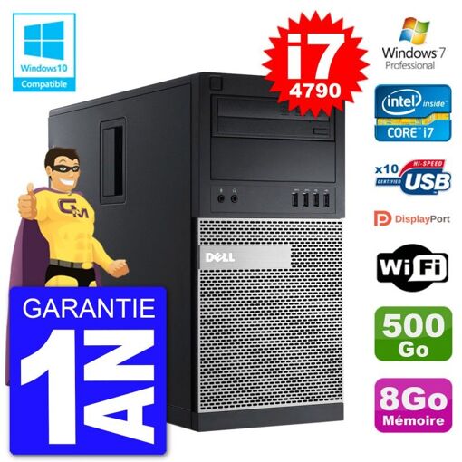 Dell Optiplex 9020 Tower PC - Intel Core i7-4790, 8GB RAM, 500GB HDD, DVD Burner, WiFi, Windows 7 Pro