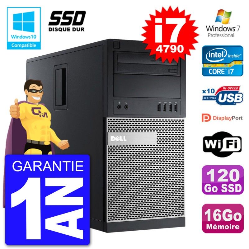 Dell Optiplex 9020 Desktop PC - Intel Core i7-4790, 16GB RAM, 120GB SSD, DVD Burner, Wifi, Windows 7 Pro