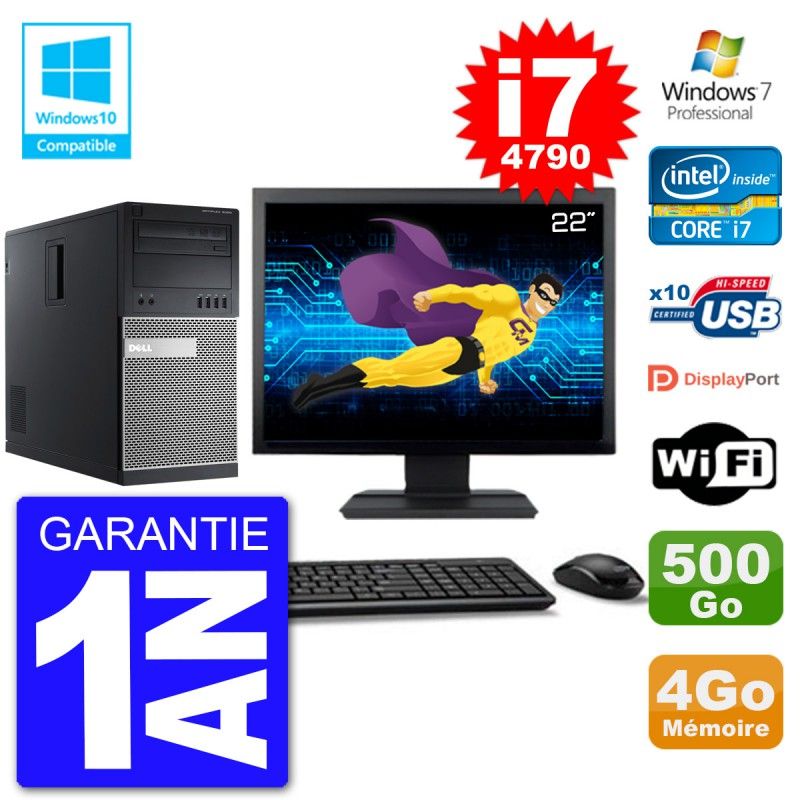 Dell Optiplex 9020 Desktop PC - 22" Screen, i7-4790, 4GB RAM, 500GB HDD, DVD Burner, WiFi, Windows 7 Pro