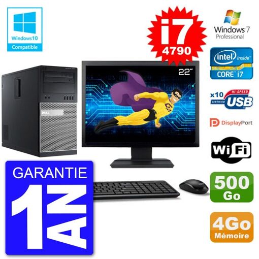 Dell Optiplex 9020 Desktop PC - 22" Screen, i7-4790, 4GB RAM, 500GB HDD, DVD Burner, WiFi, Windows 7 Pro