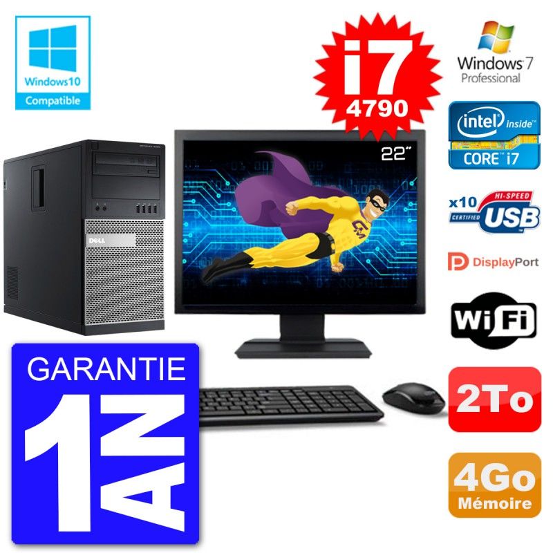 Dell Optiplex 9020 MT Desktop PC - 22" Screen, Core i7-4790, 4GB RAM, 2TB HDD, DVD Drive, WiFi