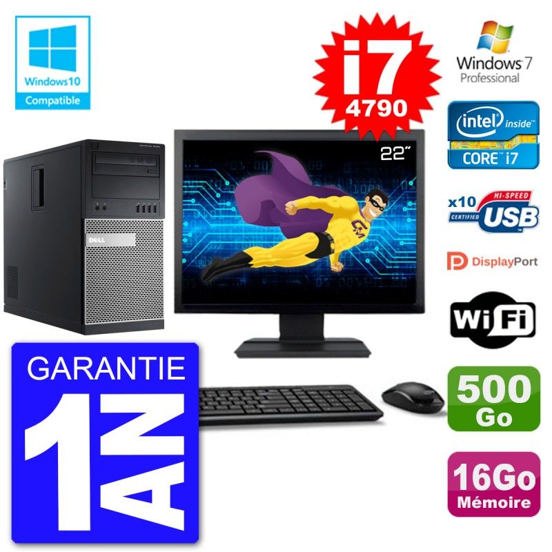 Dell Optiplex 9020 Desktop PC - 22" Screen, i7-4790, 16GB RAM, 500GB HDD, DVD Writer, WiFi, Windows 7 Pro