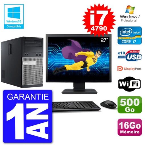 Dell Optiplex 9020 MT Desktop PC - 27" Screen, i7-4790, 16GB RAM, 500GB HDD, DVD Burner, WiFi