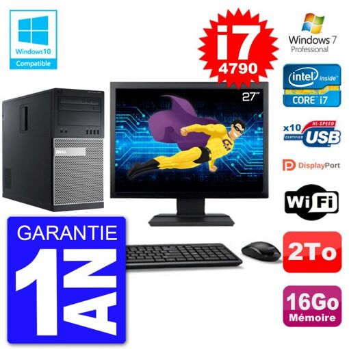 Dell Optiplex 9020 MT Desktop - 27" Screen, Core i7-4790, 16GB RAM, 2TB HDD, DVD Burner, Wifi, Windows 7 Pro