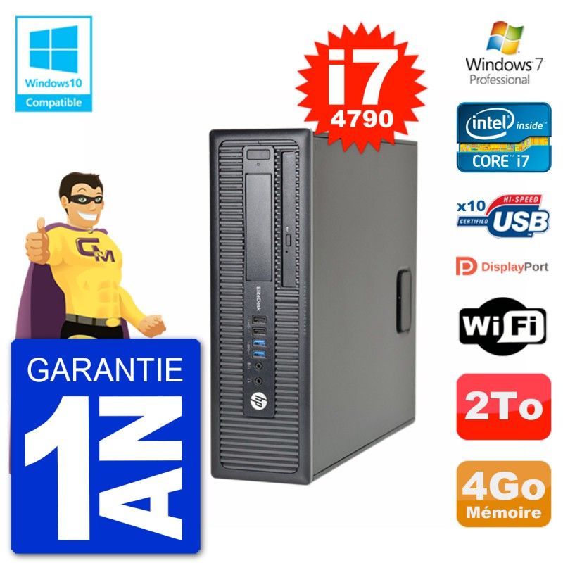 HP EliteDesk 800 G1 SFF Desktop PC - i7-4790, 4GB RAM, 2TB HDD, DVD Drive, WiFi, Windows 7 Pro