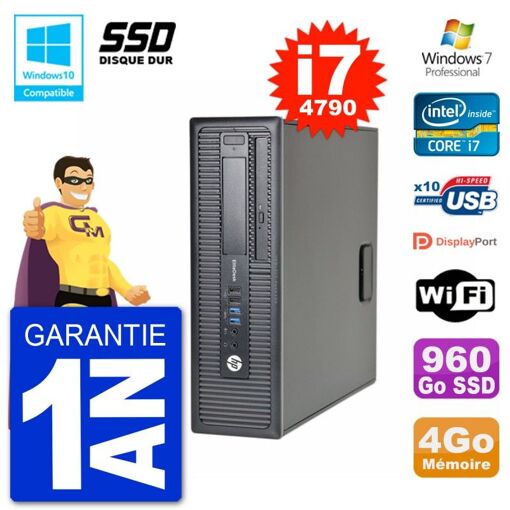 HP EliteDesk 800 G1 SFF - i7-4790, 4GB RAM, 960GB SSD, DVD Drive, Wifi, Windows 7 Pro