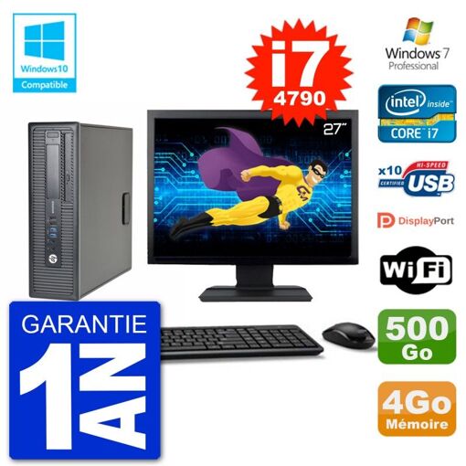 HP EliteDesk 800 G1 SFF Desktop PC - 27" Display, i7-4790, 4GB RAM, 500GB HDD, DVD Burner, WiFi