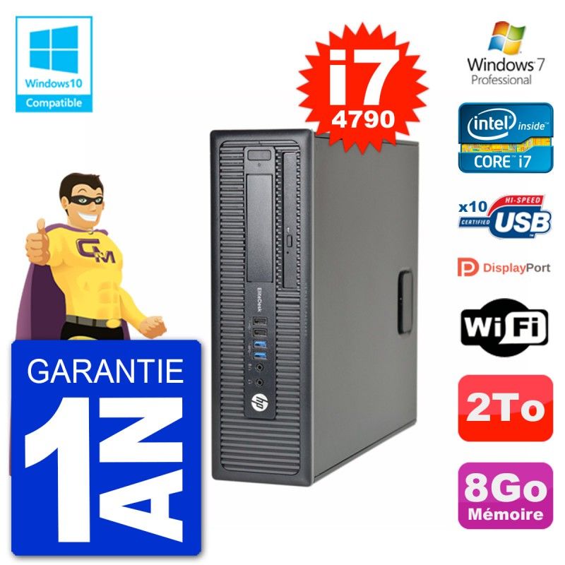 PC de escritorio HP EliteDesk 800 G1 SFF - i7-4790, 8GB RAM, disco duro de 2TB, grabadora de DVD, wifi, Windows 7 Pro