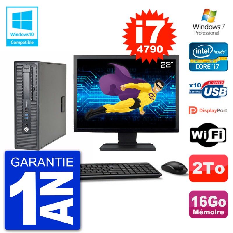 HP EliteDesk 800 G1 SFF Desktop PC - 22" Screen, i7-4790, 16GB RAM, 2TB HDD, DVD Drive, WiFi