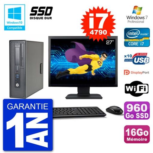 HP EliteDesk 800 G1 SFF Desktop PC - 27" Screen, i7-4790, 16GB RAM, 960GB SSD, DVD Drive, Wifi