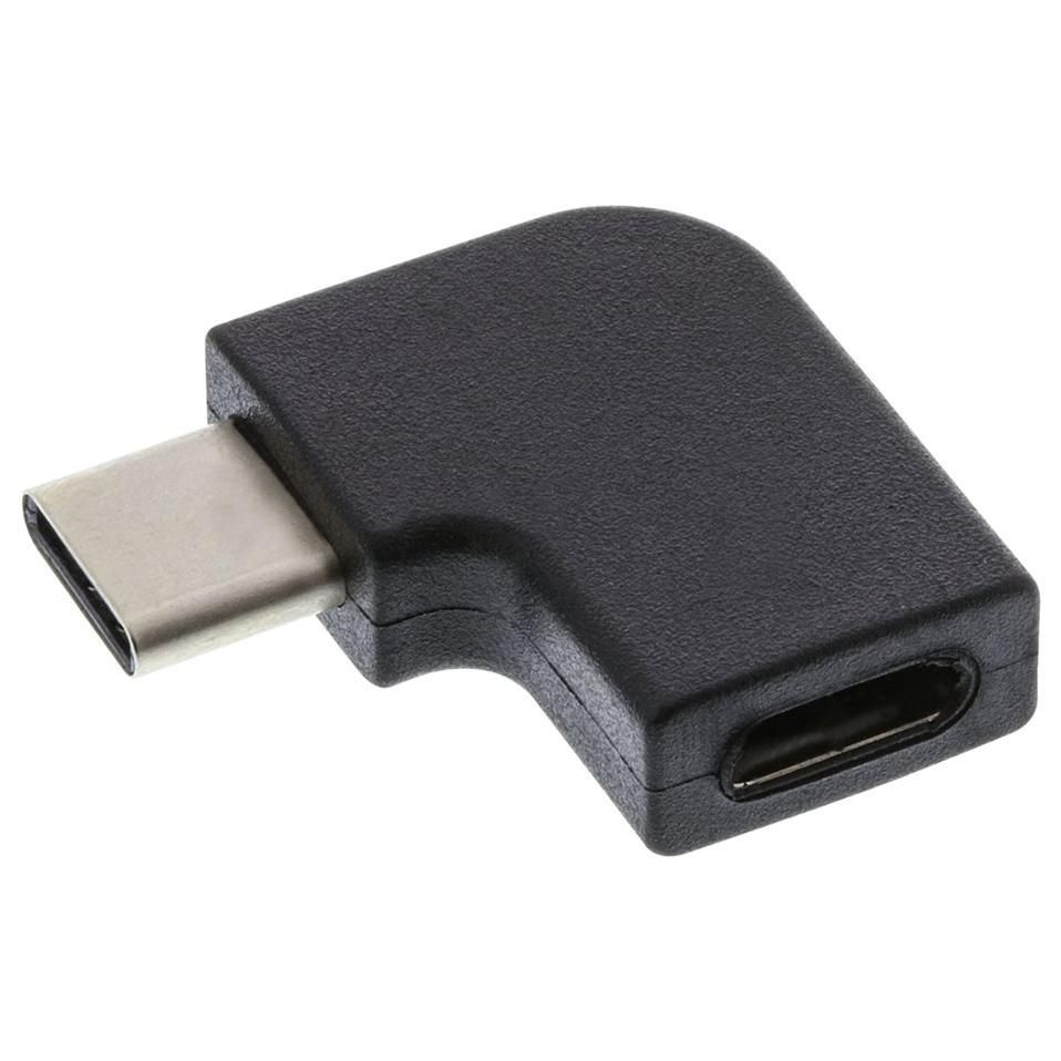 INTOS ELECTRONIC USB-C Adapter - Sloped Male to Sloped Female - USB 3.1 Gen 2 - Power Delivery (3A, 60W) - Black