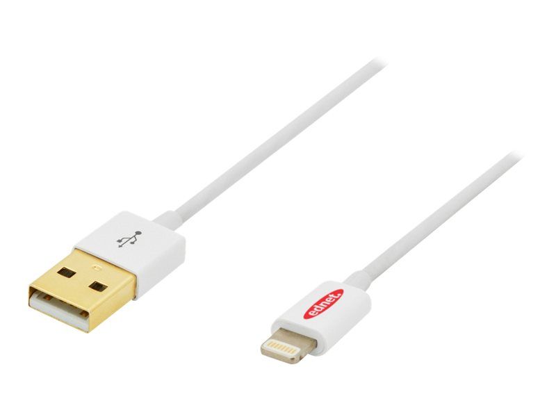 Ednet Lightning Cable - 1m USB Male to Lightning Male - Double Shielded - White