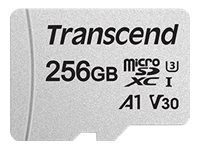 Tarjeta de memoria Transcend 300S - 256 GB (con adaptador) - Clase A1, Clase Video V30, UHS-I U3, Clase 10