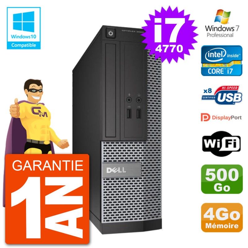 Dell Optiplex 3020 SFF Desktop PC - Intel Core i7-4770, 4GB RAM, 500GB HDD, DVD Burner, WiFi, Windows 7 Pro