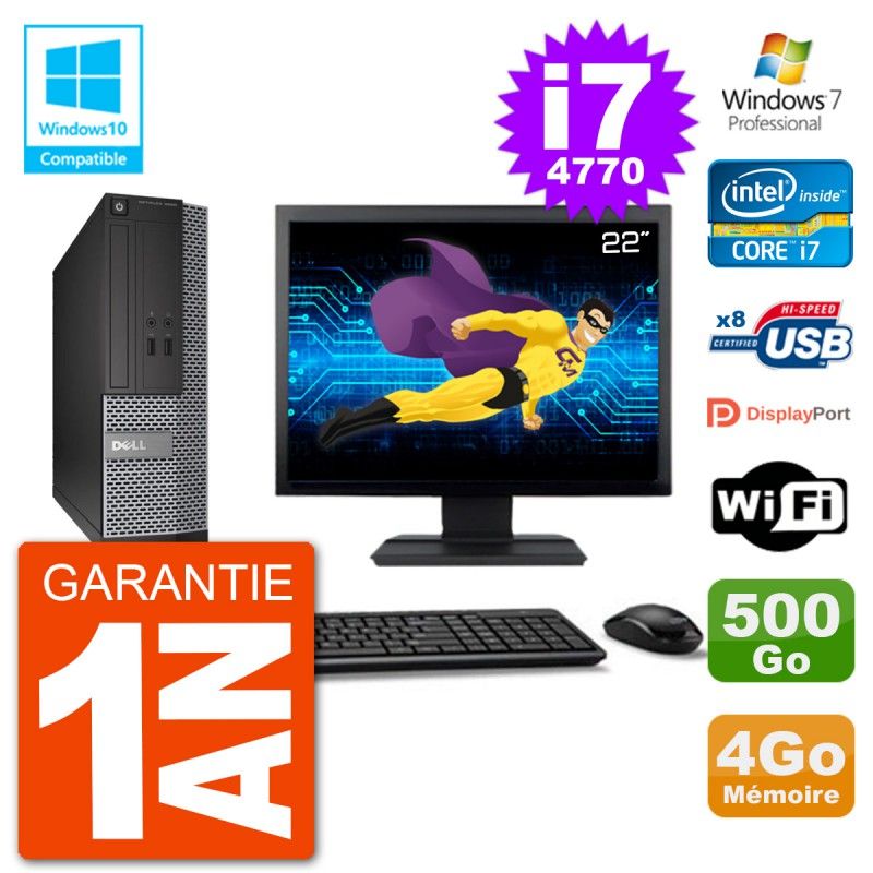 Dell Optiplex 3020 SFF PC - 22" Screen, Intel i7-4770, 4GB RAM, 500GB HDD, DVD Burner, Wifi, Windows 7 Pro