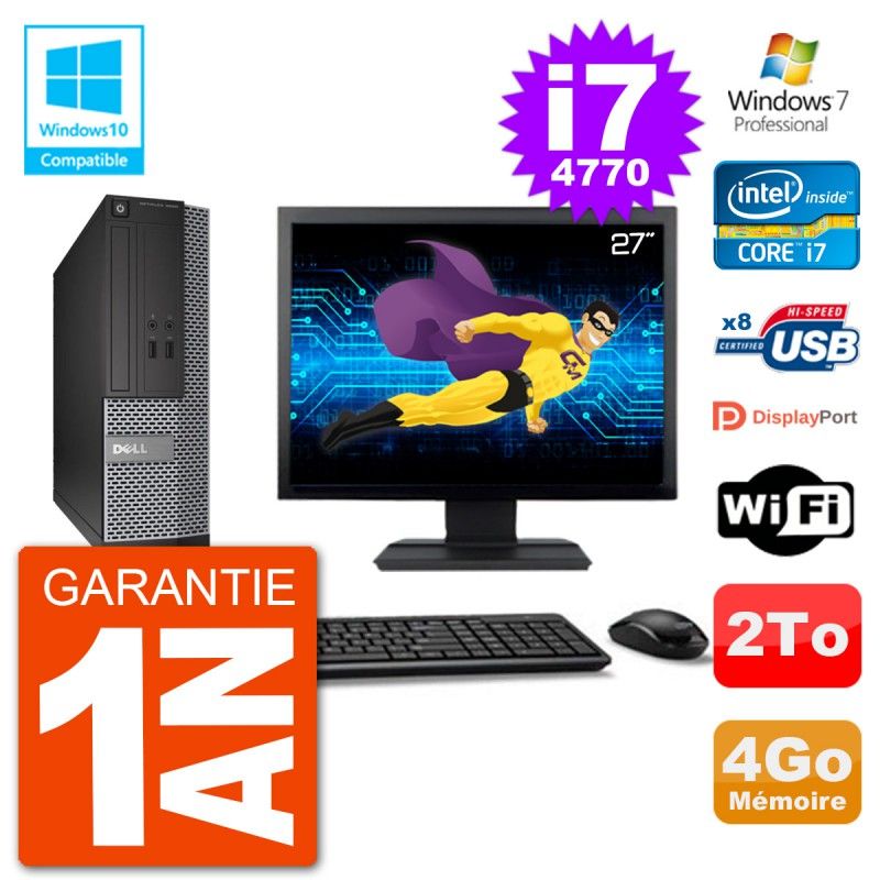 Dell Optiplex 3020 SFF Desktop PC - 27" Screen, Intel i7-4770, 4GB RAM, 2TB Hard Drive, DVD Writer, WiFi