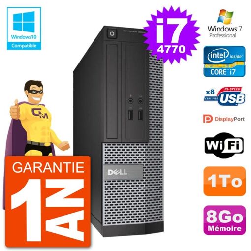 Dell Optiplex 3020 SFF Computer - Intel i7-4770, 8GB RAM, 1TB HDD, DVD Drive, WiFi, Windows 7 Pro