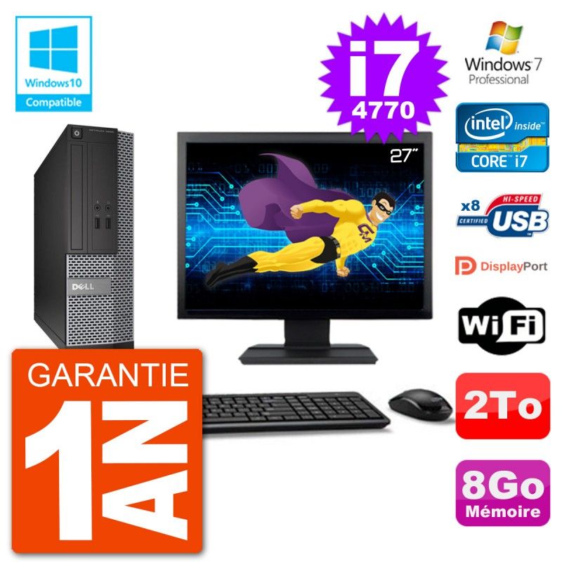 Dell Optiplex 3020 SFF Computer - 27" Screen, Intel i7-4770, 8GB RAM, 2TB Hard Drive, DVD Burner, Wifi