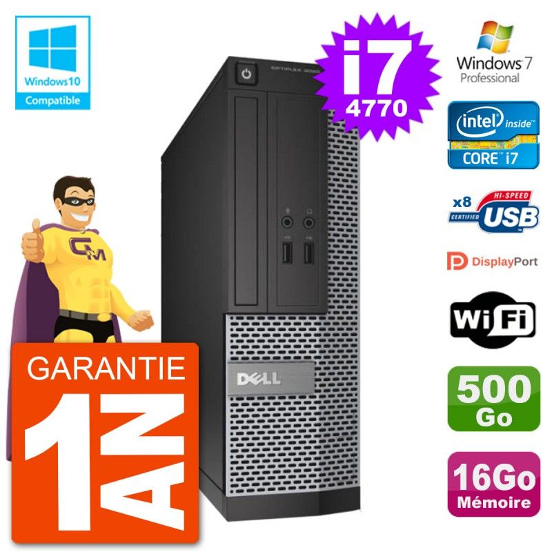 Dell Optiplex 3020 SFF Desktop PC - Intel i7-4770, 16GB RAM, 500GB HDD, DVD Drive, WiFi, Windows 7 Pro