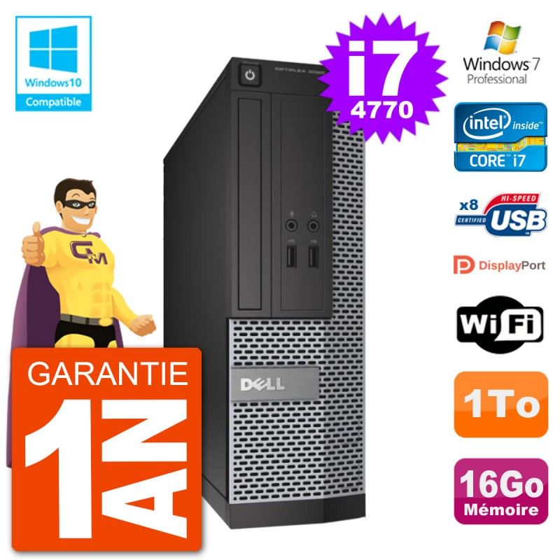 Dell Optiplex 3020 SFF Desktop - Intel i7-4770, 16GB RAM, 1TB HDD, DVD Drive, WiFi, Windows 7 Pro