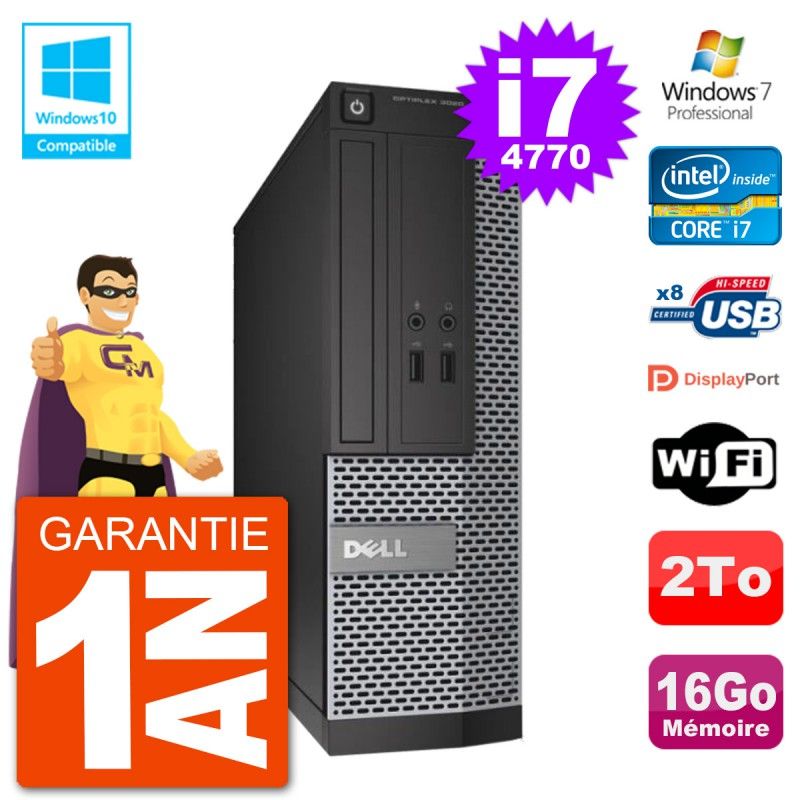 Dell Optiplex 3020 SFF Desktop Computer - Intel Core i7-4770, 16GB RAM, 2TB Hard Drive, DVD Burner, WiFi, Windows 7 Pro