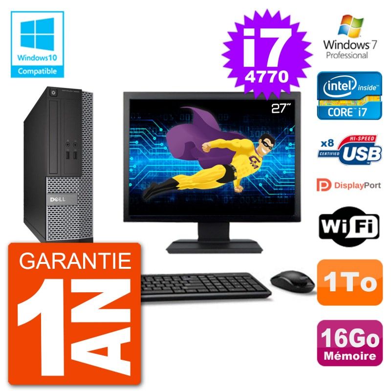 Dell Optiplex 3020 SFF Computer - 27" Screen, Intel i7-4770, 16GB RAM, 1TB Hard Drive, DVD Burner, WiFi