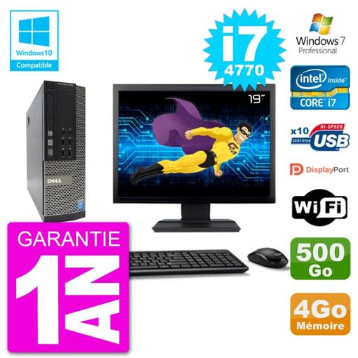 Dell Optiplex 7020 SFF Computer - 19" Screen, Intel i7-4770, 4GB RAM, 500GB Hard Drive, DVD Burner, WiFi