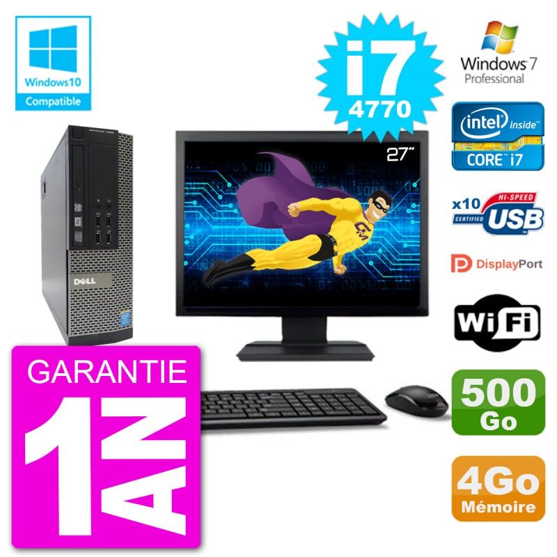 Dell Optiplex 7020 SFF PC - 27" Screen, Intel i7-4770, 4GB RAM, 500GB HDD, DVD Burner, Wifi