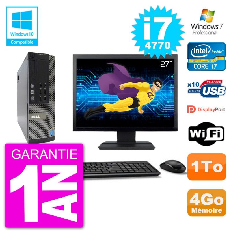 Dell Optiplex 7020 SFF Computer - 27" Screen, Intel i7-4770, 4GB RAM, 1TB HDD, DVD Burner, Wifi